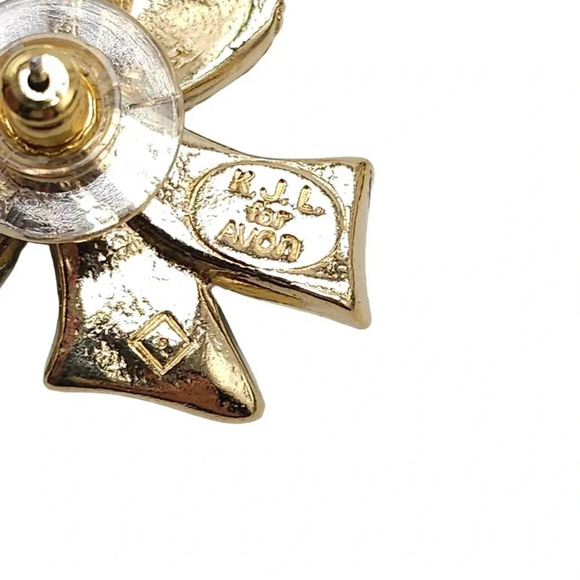 K.J.L Kenneth Jay Lane for Avon Black Enamel Bow Earrings Gold Tone Vintage - Picture 4 of 5